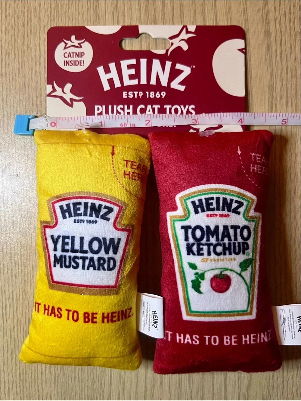 Heinz Plush Cat Toys - Yellow Mustard & Red Ketchup